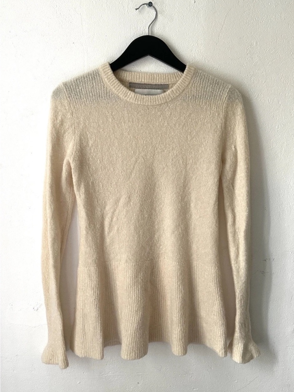 Brochu Walker Women’s Cashmere Silk Wool Sweater Cream Flare Hem Luxury Medium